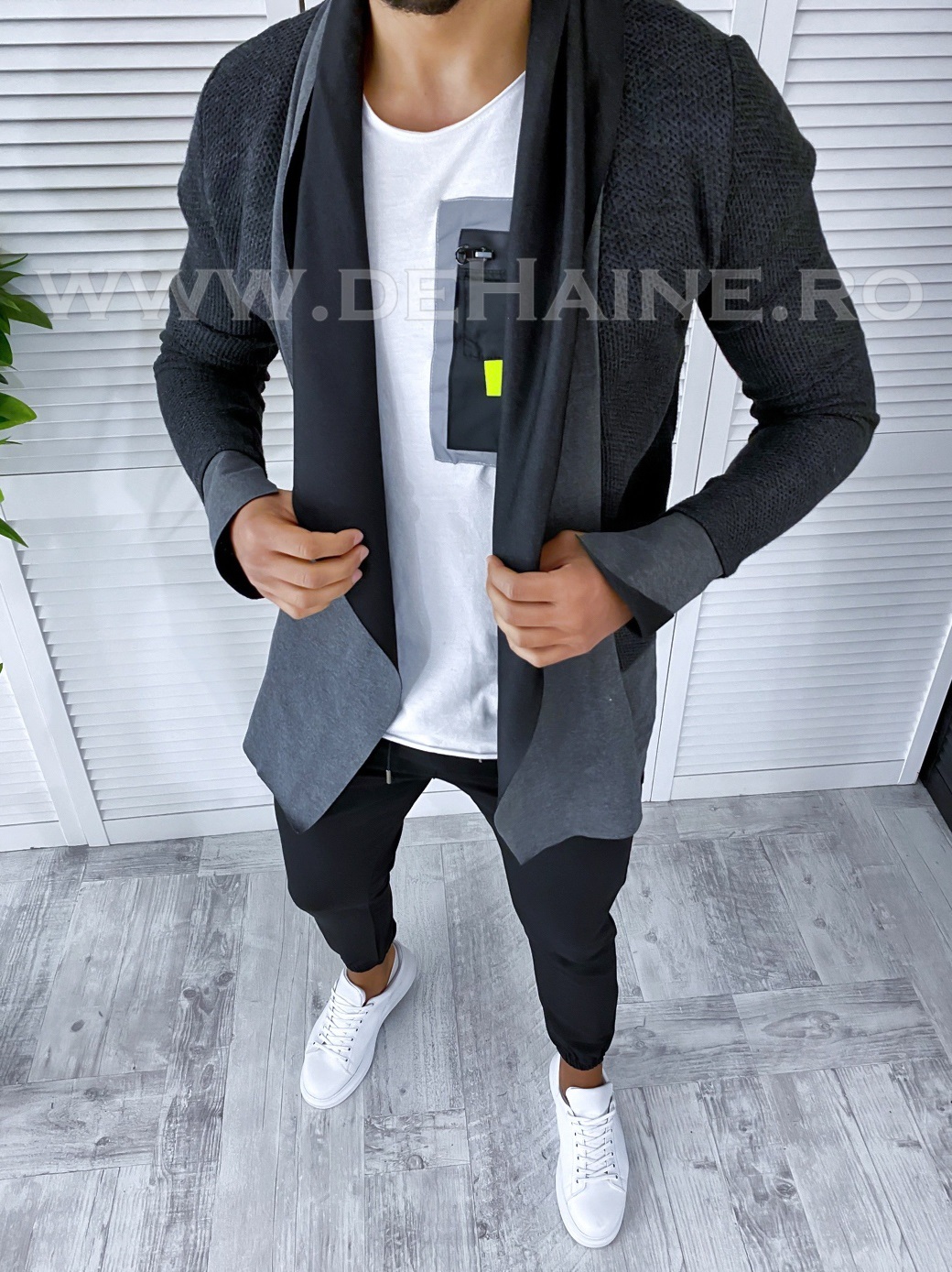 Cardigan barbati gri inchis slim fit t3663 n5-2